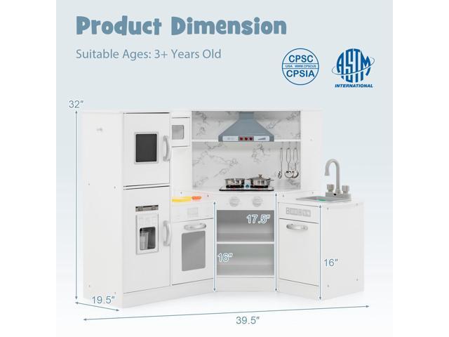 SlickBlue Kids Corner Pretend Kitchen Playset with Separated Washing Basin-White