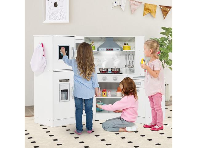 SlickBlue Kids Corner Pretend Kitchen Playset with Separated Washing Basin-White