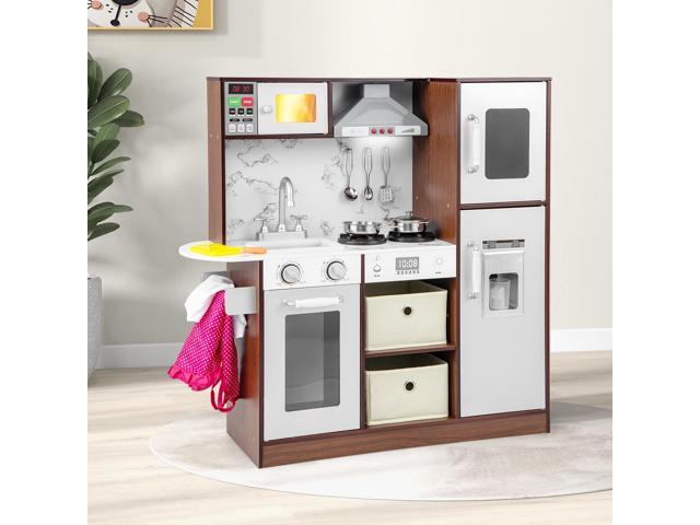 SlickBlue Kids Modern Toy Kitchen Playset with Attractive Lights and Sounds-Coffee