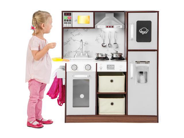 SlickBlue Kids Modern Toy Kitchen Playset with Attractive Lights and Sounds-Coffee