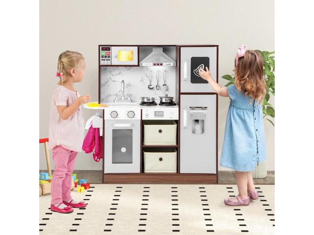SlickBlue Kids Modern Toy Kitchen Playset with Attractive Lights and Sounds-Coffee