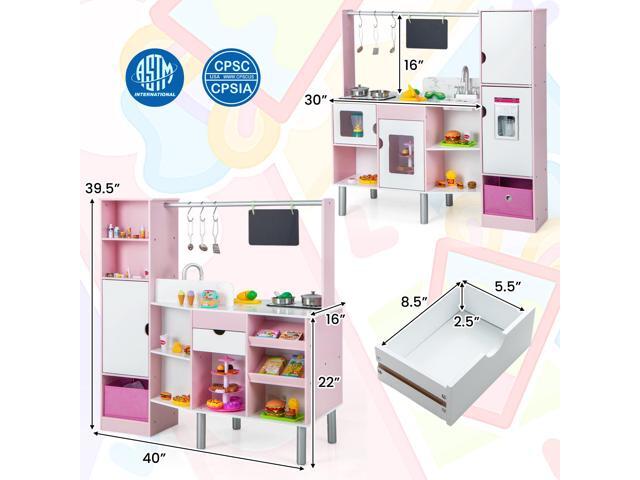 SlickBlue 2-in-1 Double-sided Kids Kitchen and Market with Realistic Light and Sound-Pink