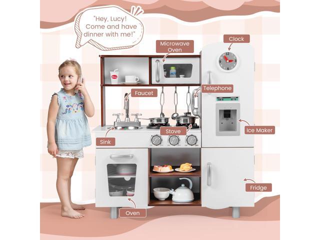 SlickBlue Kids Kitchen Playset with Realistic Sounds and Lights-Brown & White