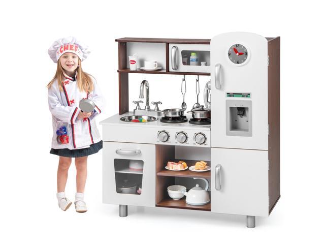 SlickBlue Kids Kitchen Playset with Realistic Sounds and Lights-Brown & White