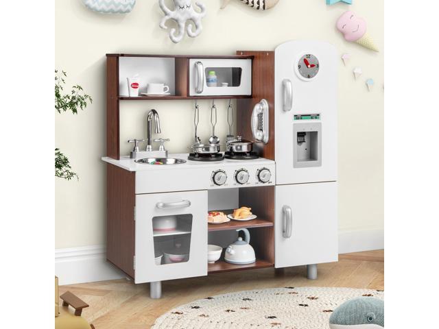 SlickBlue Kids Kitchen Playset with Realistic Sounds and Lights-Brown & White
