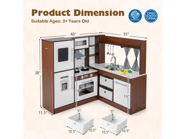 SlickBlue Wooden Corner Play Kitchen with Water Circulation System and Lights-Brown
