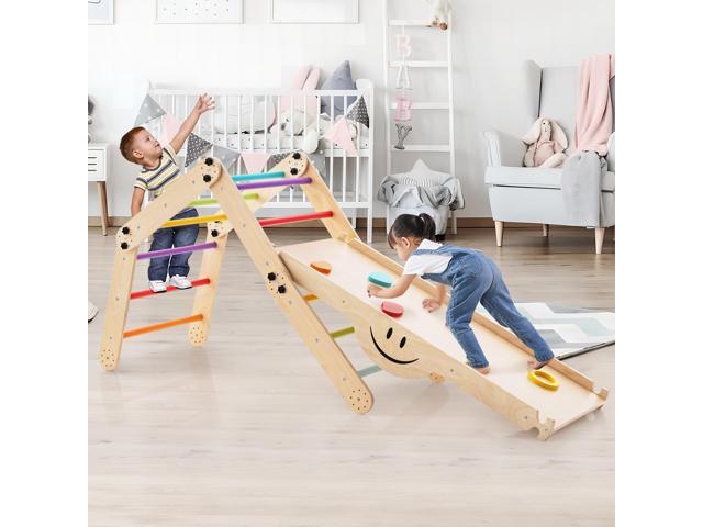 SlickBlue Climbing Triangle Ladder Toy Indoor Jungle Gym with Reversible Ramp-Multicolor