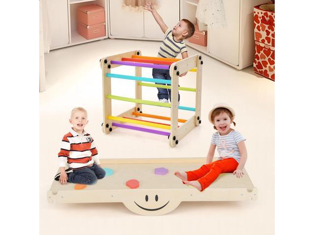 SlickBlue Climbing Triangle Ladder Toy Indoor Jungle Gym with Reversible Ramp-Multicolor