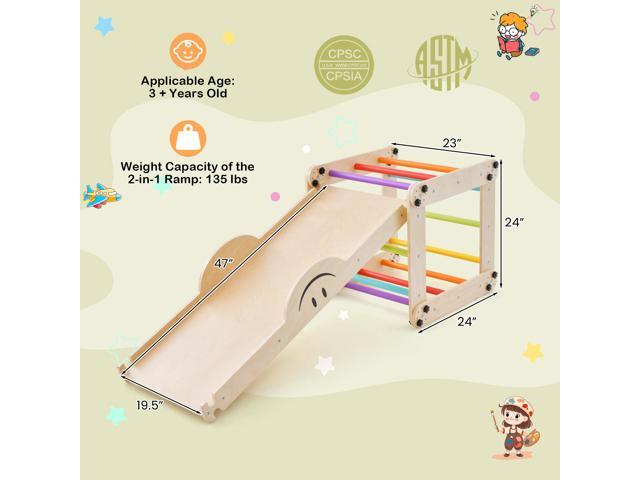 SlickBlue Climbing Triangle Ladder Toy Indoor Jungle Gym with Reversible Ramp-Multicolor