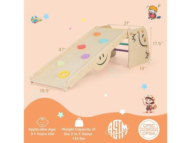 SlickBlue Wooden Climbing Toy Triangle Climber Set with Seesaw-Multicolor