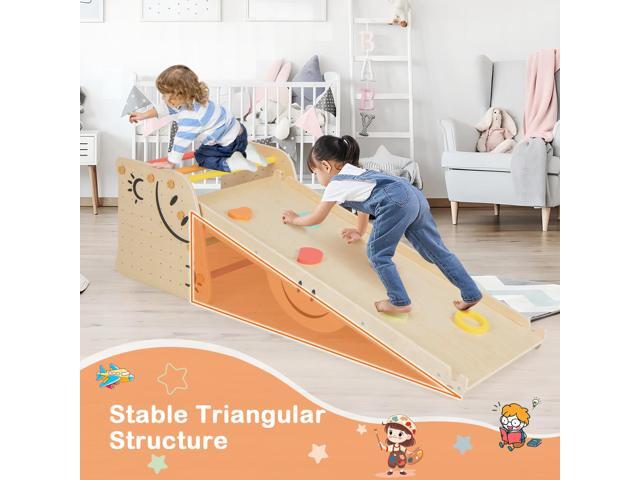 SlickBlue Wooden Climbing Toy Triangle Climber Set with Seesaw-Multicolor