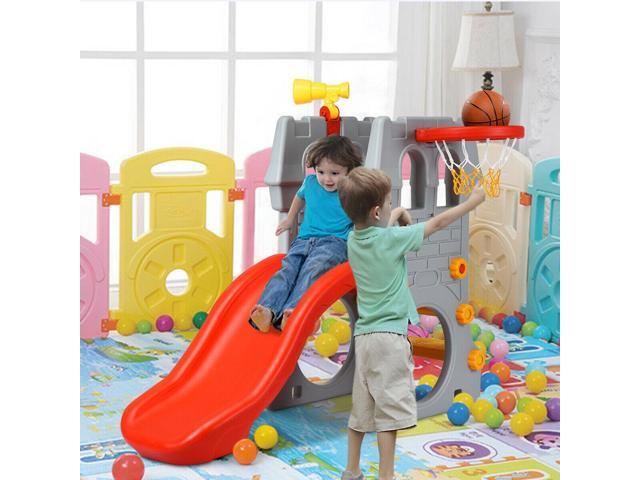 SlickBlue 5 in 1 Toddler Climber Slide Playset with Basketball Hoop and Telescope