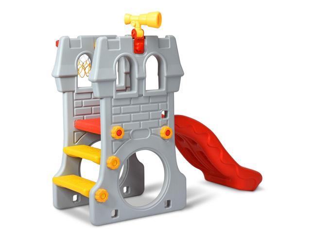 SlickBlue 5 in 1 Toddler Climber Slide Playset with Basketball Hoop and Telescope