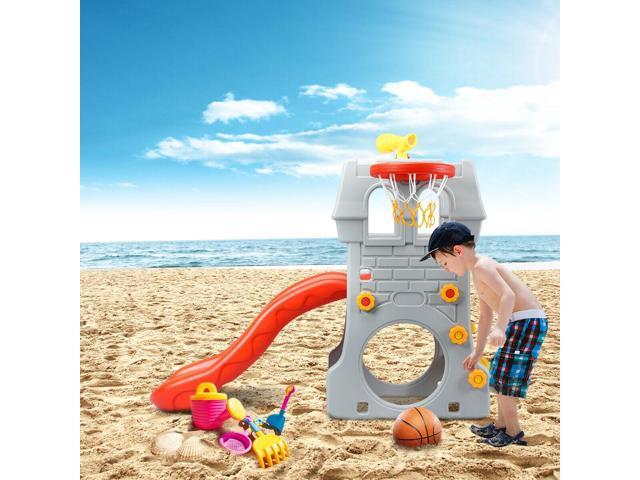 SlickBlue 5 in 1 Toddler Climber Slide Playset with Basketball Hoop and Telescope