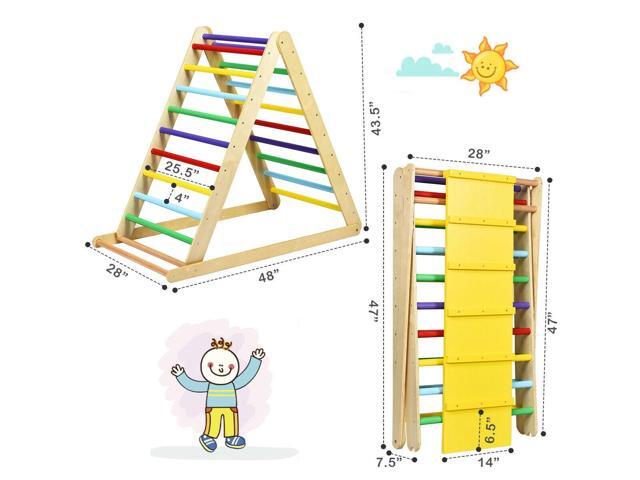 SlickBlue Foldable Wooden Climbing Triangle Indoor with Ladder for Toddler Baby