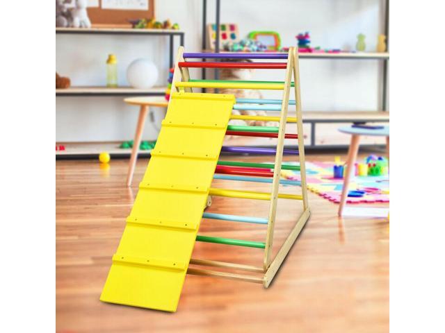 SlickBlue Foldable Wooden Climbing Triangle Indoor with Ladder for Toddler Baby