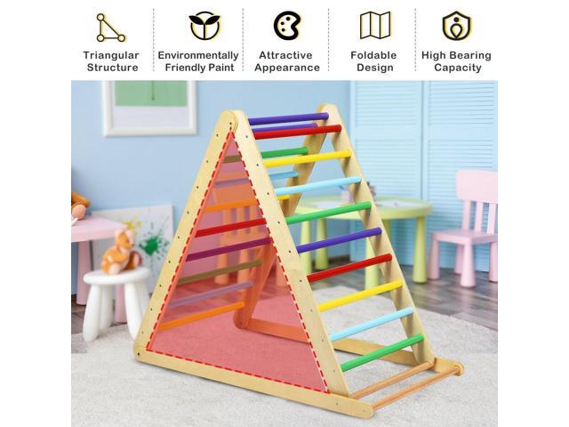 SlickBlue Foldable Wooden Climbing Triangle Indoor with Ladder for Toddler Baby