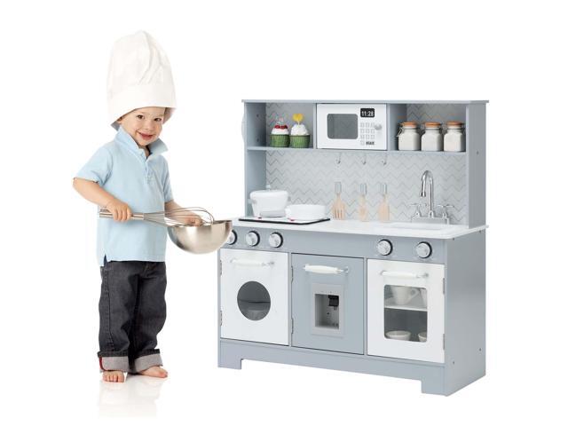 SlickBlue Pretend Play Kitchen Wooden Toy Set for Kids with Realistic Light and Sound