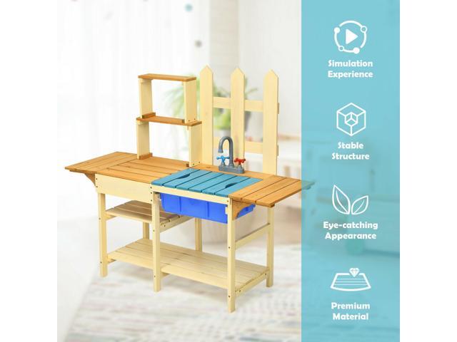 SlickBlue Kid's Outdoor Wooden Pretend Cook Kitchen Playset Toy
