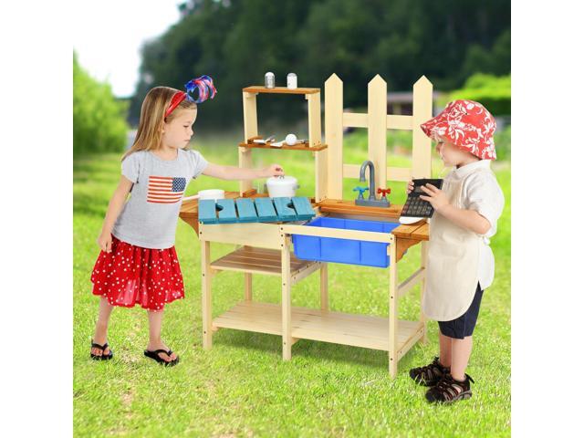 SlickBlue Kid's Outdoor Wooden Pretend Cook Kitchen Playset Toy
