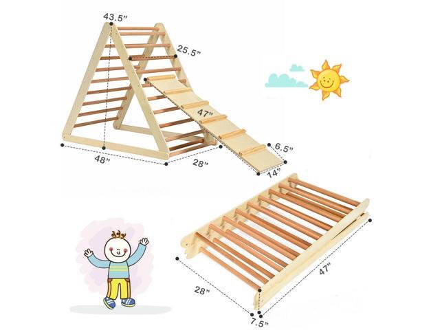 SlickBlue Foldable Wooden Climbing Triangle Indoor with Ladder for Toddler Baby