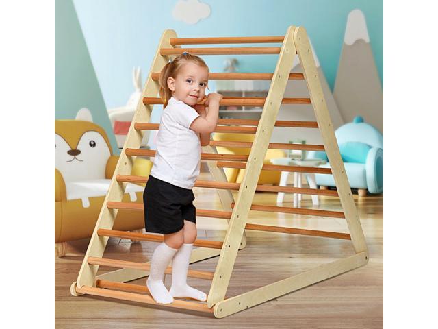 SlickBlue Foldable Wooden Climbing Triangle Indoor with Ladder for Toddler Baby