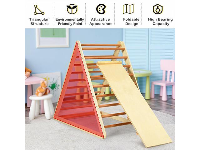 SlickBlue Foldable Wooden Climbing Triangle Indoor with Ladder for Toddler Baby