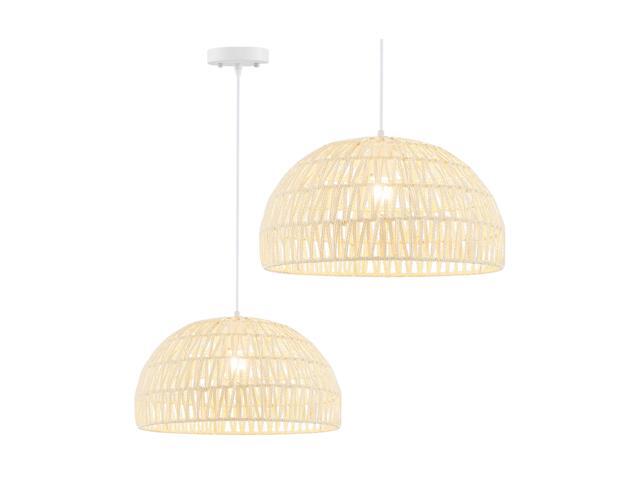 SlickBlue Farmhouse Rattan Pendant Lights with Adjustable Hanging Rope-Beige