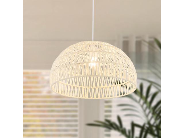 SlickBlue Farmhouse Rattan Pendant Lights with Adjustable Hanging Rope-Beige