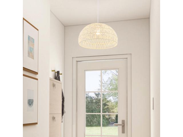 SlickBlue Farmhouse Rattan Pendant Lights with Adjustable Hanging Rope-Beige