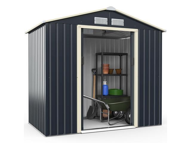 SlickBlue 7 Feet x 4 Feet Metal Storage Shed with Sliding Double Lockable Doors-Gray