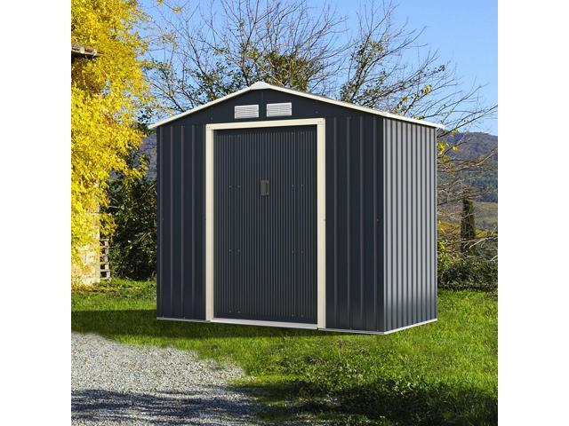 SlickBlue 7 Feet x 4 Feet Metal Storage Shed with Sliding Double Lockable Doors-Gray