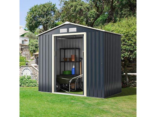 SlickBlue 7 Feet x 4 Feet Metal Storage Shed with Sliding Double Lockable Doors-Gray