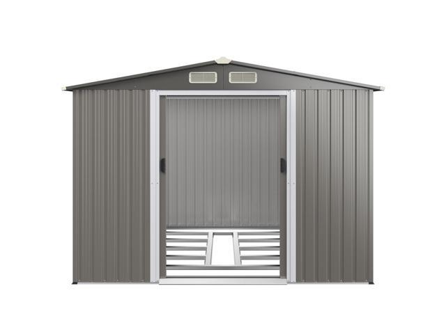 SlickBlue 8 x 6 Feet Galvanized Steel Storage Shed for Garden Yard-Gray
