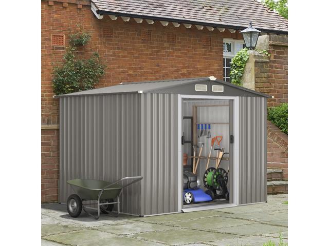 SlickBlue 8 x 6 Feet Galvanized Steel Storage Shed for Garden Yard-Gray