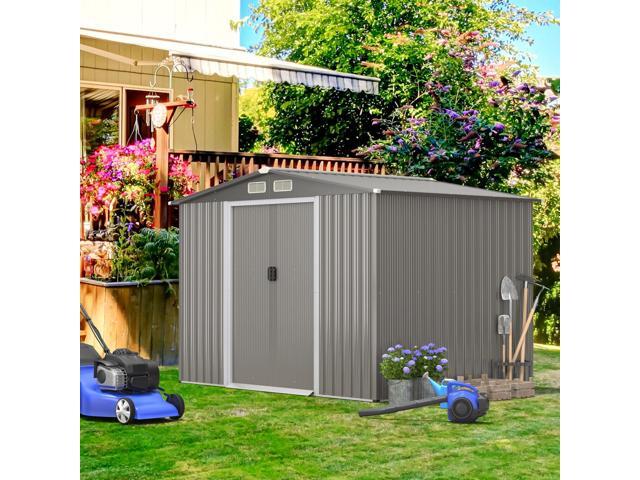 SlickBlue 8 x 6 Feet Galvanized Steel Storage Shed for Garden Yard-Gray
