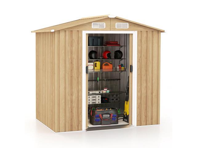 SlickBlue 6 x 4 Feet Galvanized Steel Storage Shed with Lockable Sliding Doors-Natural