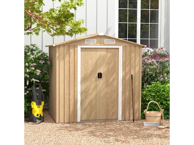 SlickBlue 6 x 4 Feet Galvanized Steel Storage Shed with Lockable Sliding Doors-Natural