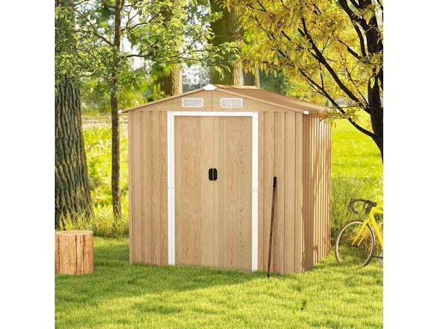 SlickBlue 6 x 4 Feet Galvanized Steel Storage Shed with Lockable Sliding Doors-Natural