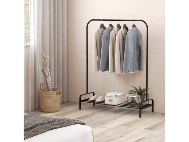 SlickBlue Heavy Duty Clothes Stand Rack with Top Rod and Lower Storage Shelf