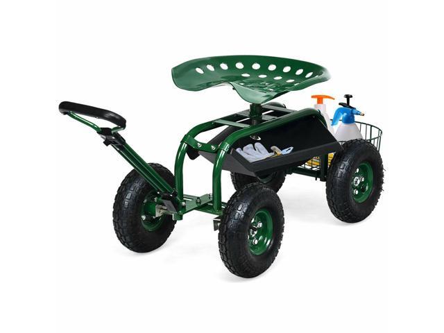 SlickBlue Heavy Duty Garden Cart with Tool Tray and 360 Swivel Seat