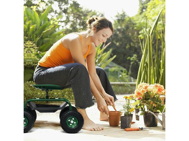 SlickBlue Heavy Duty Garden Cart with Tool Tray and 360 Swivel Seat