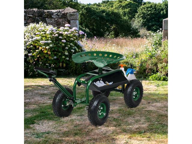 SlickBlue Heavy Duty Garden Cart with Tool Tray and 360 Swivel Seat