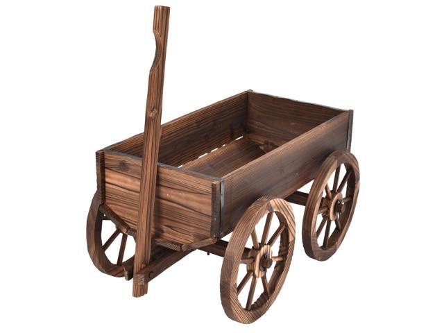 SlickBlue Wood Wagon Planter Pot Stand with Wheels