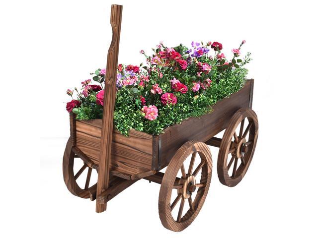 SlickBlue Wood Wagon Planter Pot Stand with Wheels