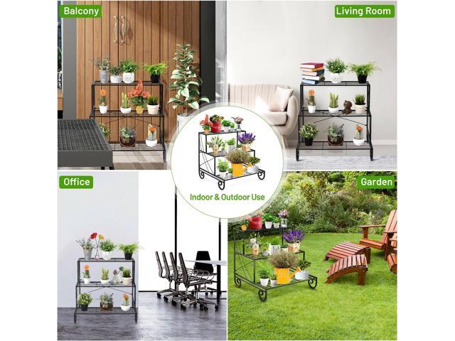 SlickBlue 3 Tier Outdoor Metal Garden Planter Holder Shelf