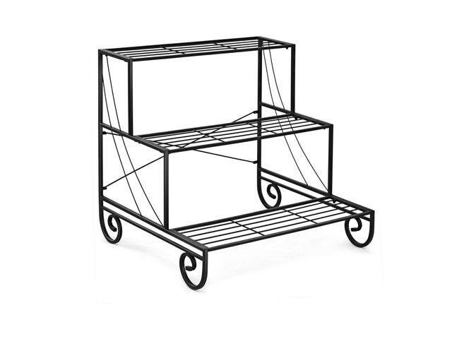 SlickBlue 3 Tier Outdoor Metal Garden Planter Holder Shelf