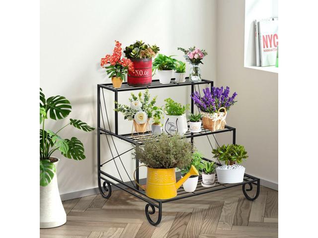 SlickBlue 3 Tier Outdoor Metal Garden Planter Holder Shelf