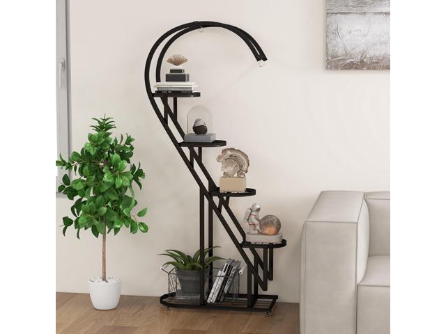 SlickBlue 5 Tier Metal Plant Stand with Hanging Hook for Multiple Plants