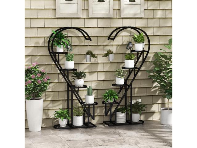SlickBlue 5 Tier Metal Plant Stand with Hanging Hook for Multiple Plants